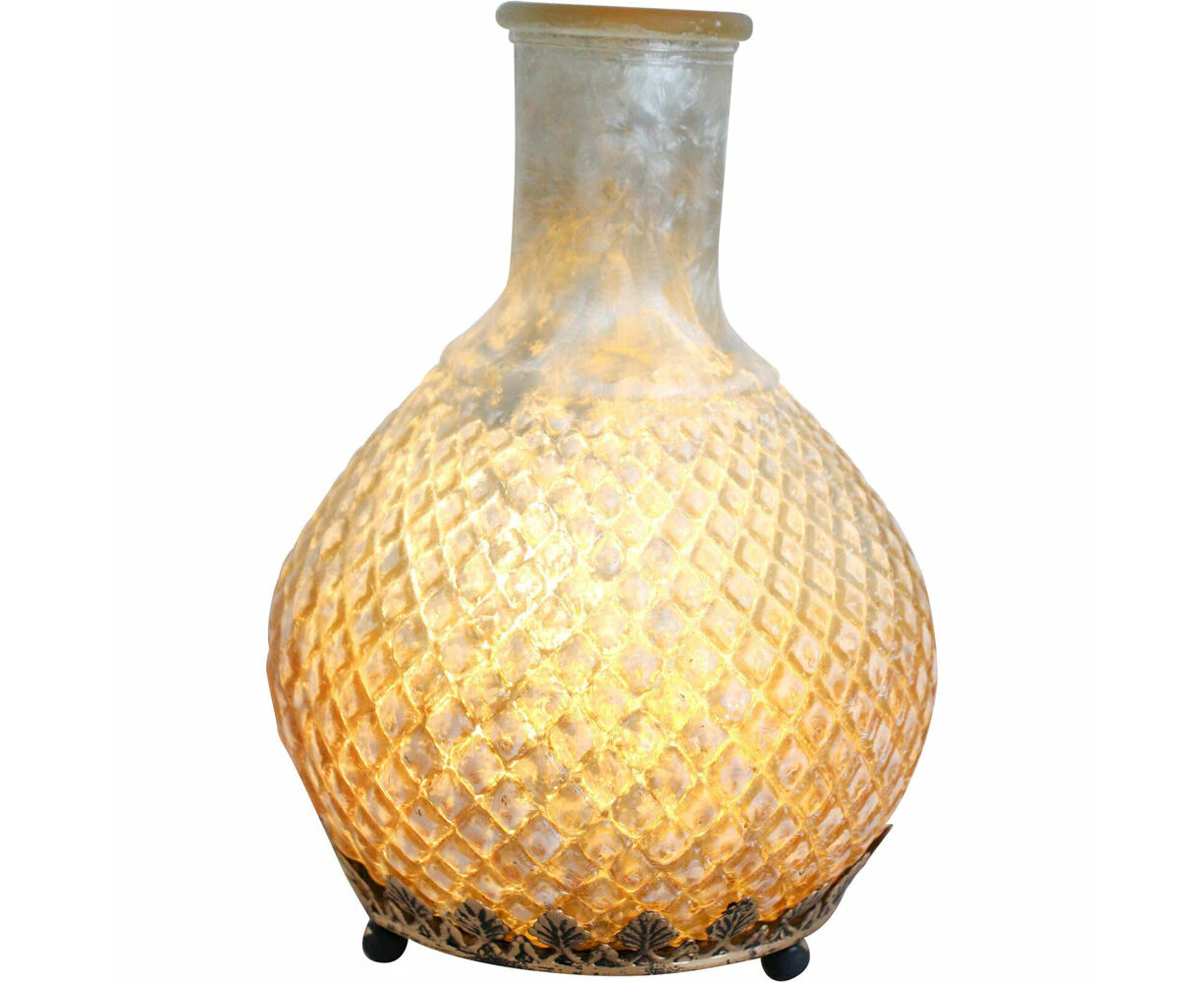 LVD Glass Lantern Led Home/Room Tabletop Decor 13.5x18.5cm Antique Blend