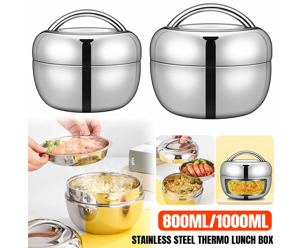 Stainless Steel Thermo Insulated Thermal Lunch Bento Box Round Food Container