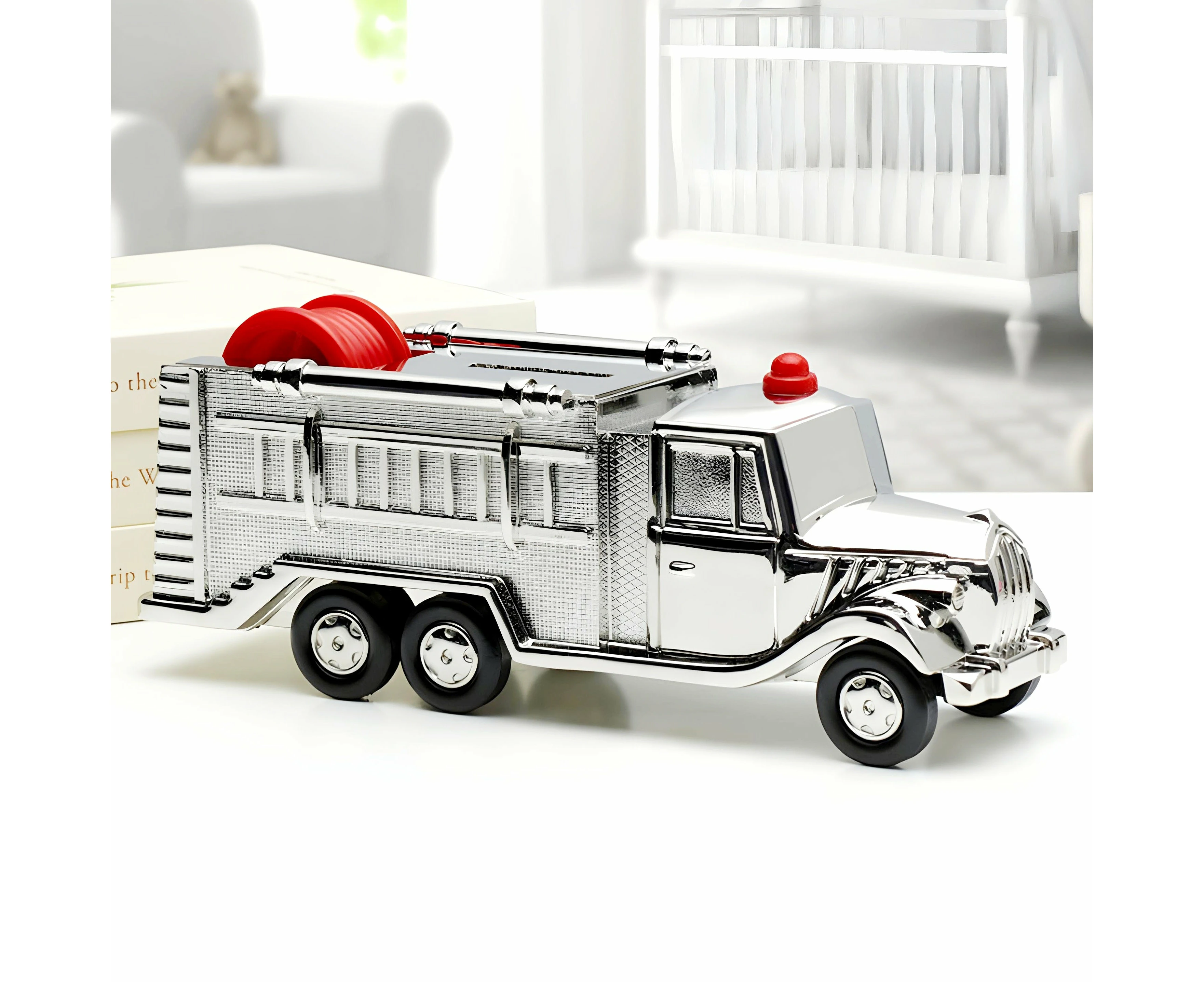 Whitehill Baby - Silver Plated Money Box - Fire Engine