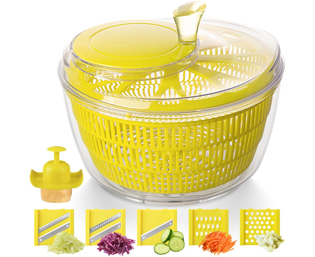 Stelive 11-IN-1 Salad Slicer Salad Spinner Vegetable Chopper Food Choppers Vegetable Slicer Fruit Cutter Food Dicer with Container Hand Guard (Yellow)