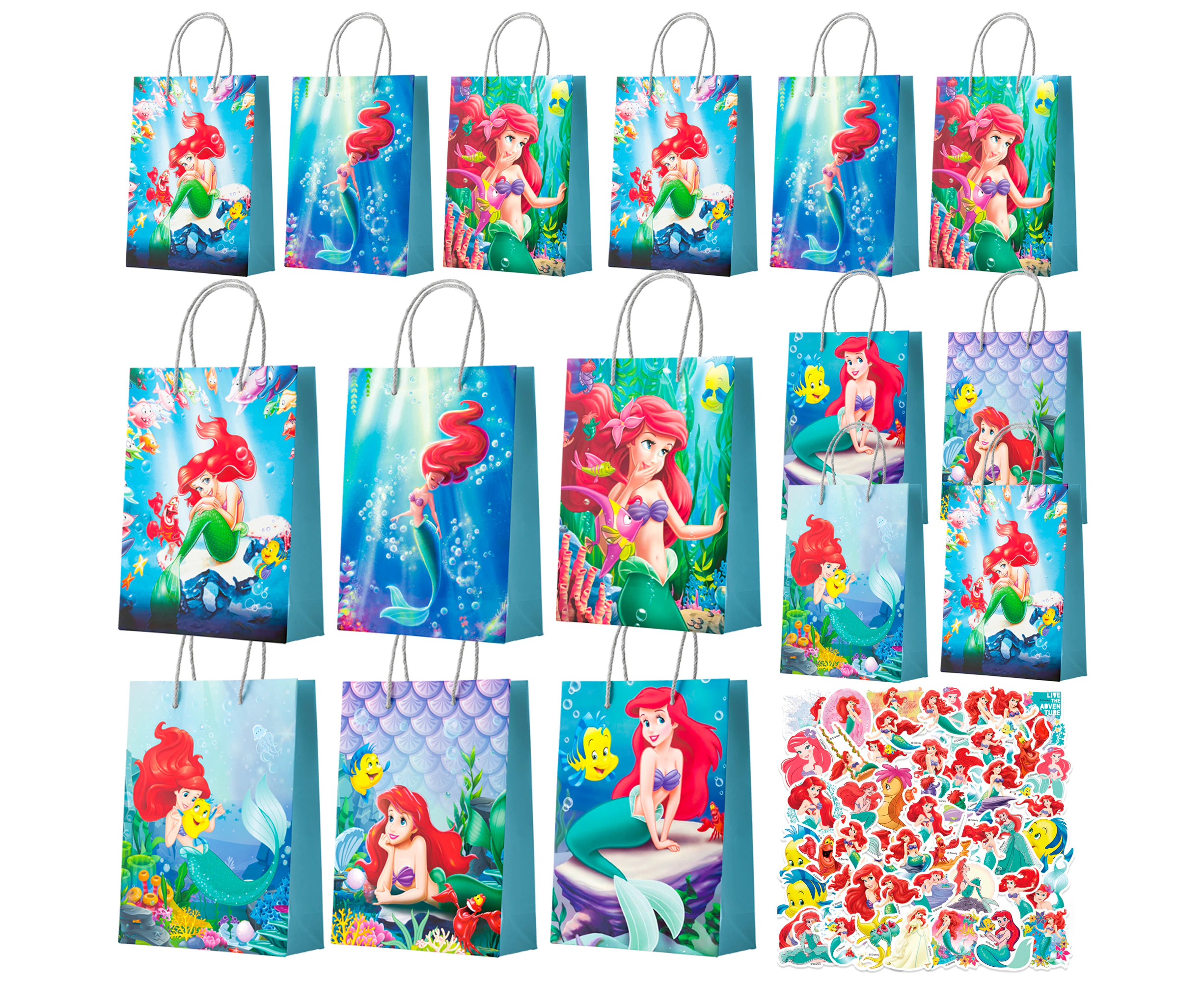 Mermaid Party Bags Set Including 24pcs Mermaid Gift Bags, Little Mermaid Candy Bags & 50pcs Little Mermaid Stickers for Mermaid Party Decorations