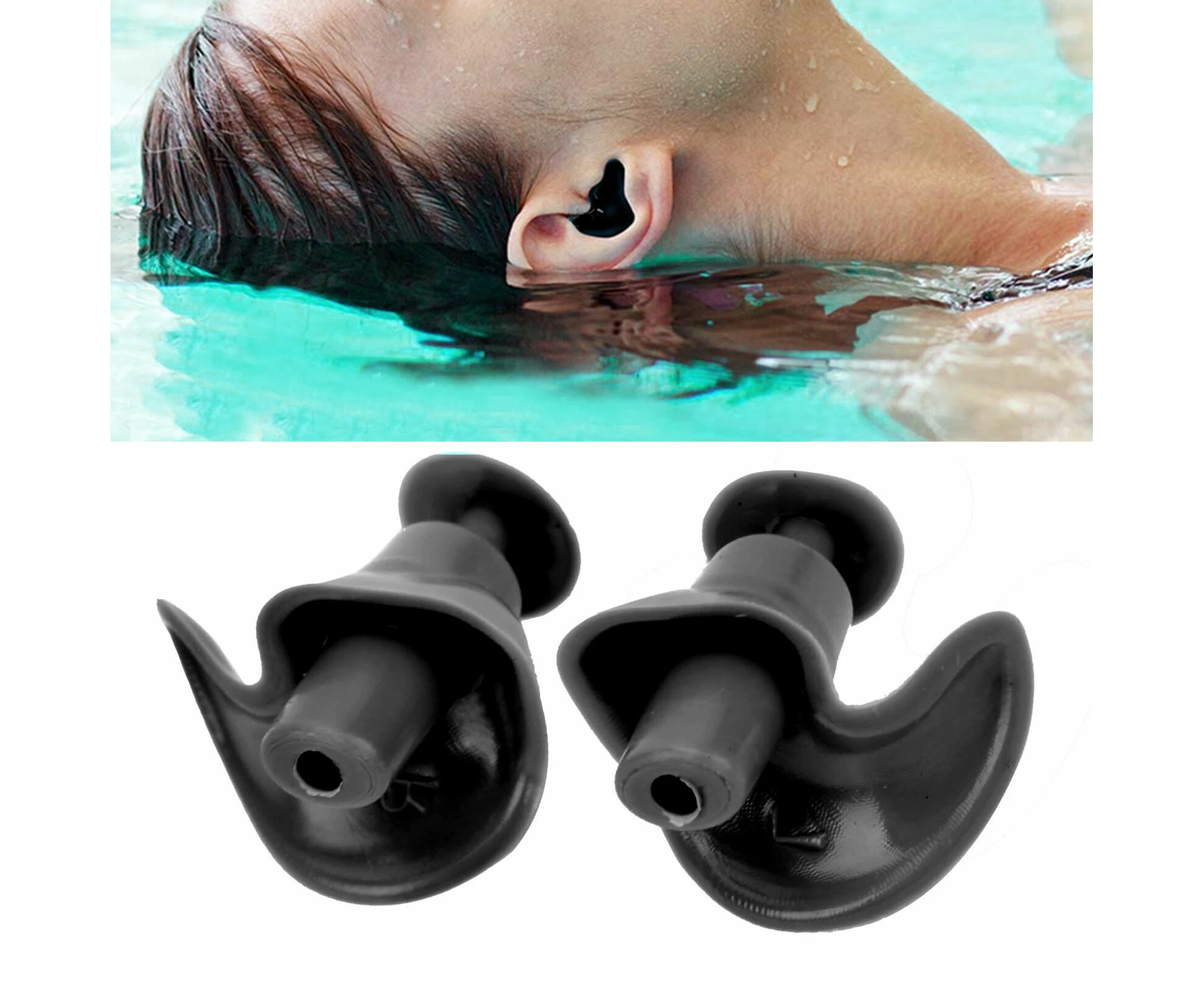 Silicone Waterproof DustProof Spiral Earplug Swimming-Black