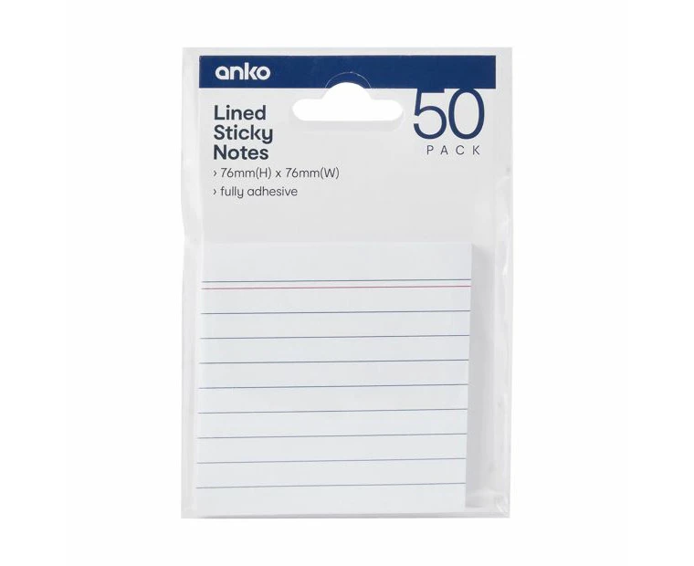 50 Pack Lined Sticky Notes - Anko