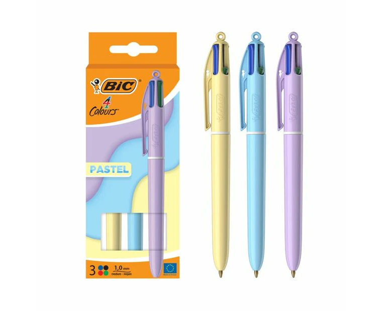 3 Pack BIC 4 Colours Pastel Ball Pens