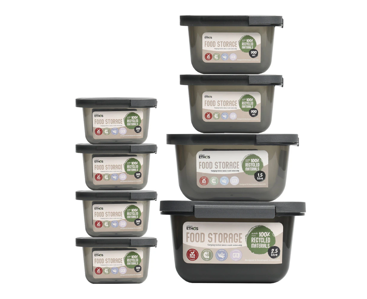 Urban Ethos Slide Lid Pantry Storage Starter 300ml/900ml/1.5L/2.5L Charcoal Set