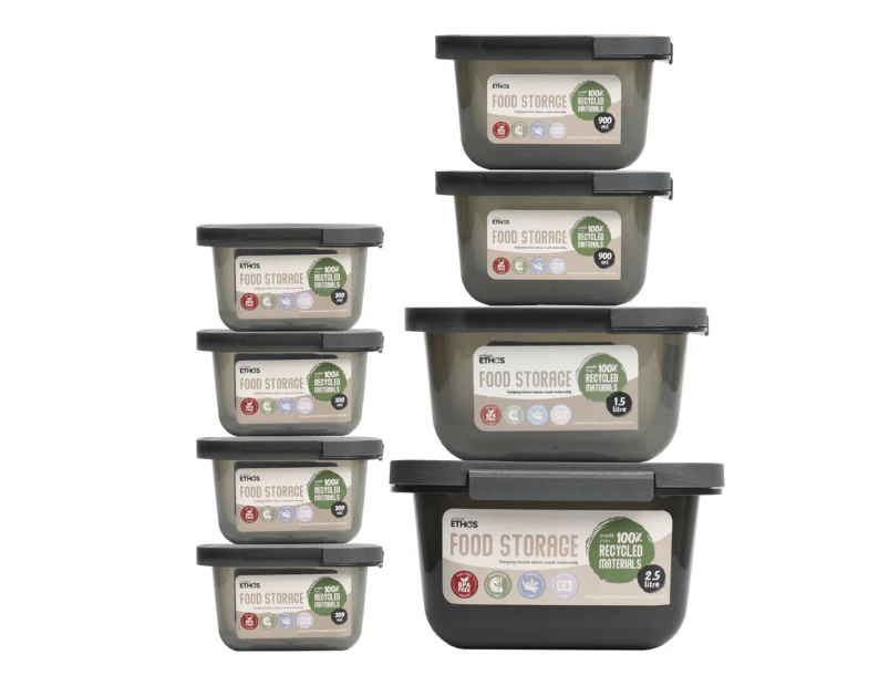 Urban Ethos Slide Lid Pantry Storage Starter 300ml/900ml/1.5L/2.5L Charcoal Set