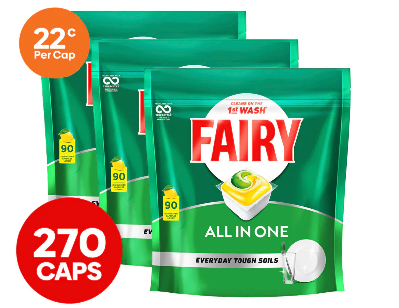 3 x 90pk Fairy All in One Dishwashing Capsules Lemon