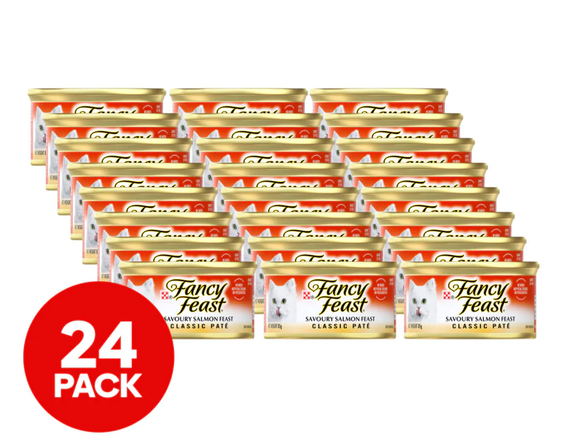 24 x Fancy Feast Classic Paté Cat Food Savoury Salmon Feast 85g