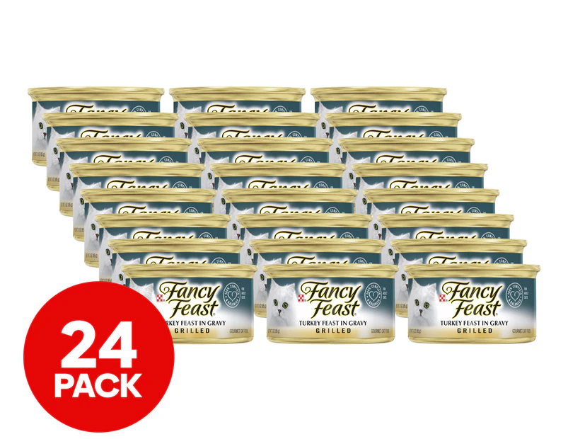 24 x Fancy Feast Grilled Cat Food Turkey Feast in Gravy 85g