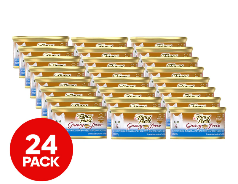 24 x Fancy Feast Gravy Lovers Cat Food Ocean Whitefish & Tuna Feast in Gravy 85g