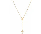 18K Gold Over Sterling Silver Italian Rosary Bead Cross Y Necklace Chain For Women Men, 20 Inch