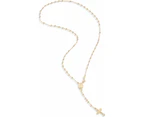 18K Gold Over Sterling Silver Italian Rosary Bead Cross Y Necklace Chain For Women Men, 20 Inch