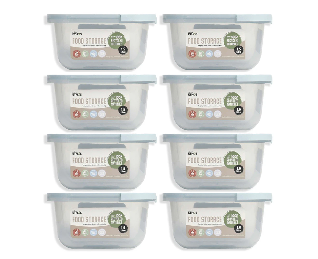 8PK Urban Ethos 1.5L Square Recycled Plastic Food Storage Container Assorted