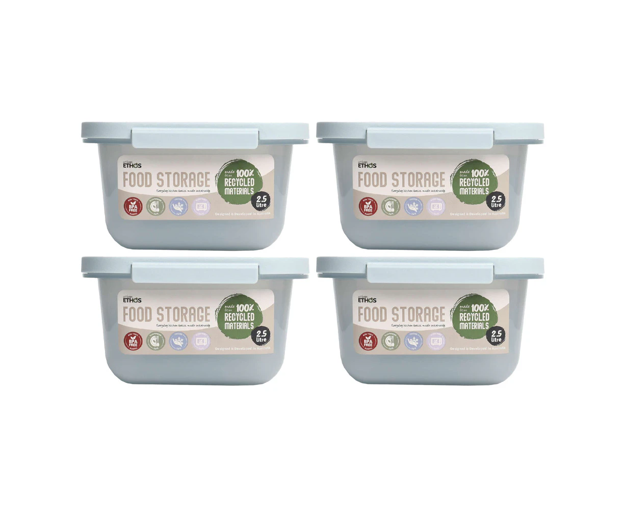 4PK Urban Ethos 2.5L Rectangle Recycled Plastic Storage Container Assorted