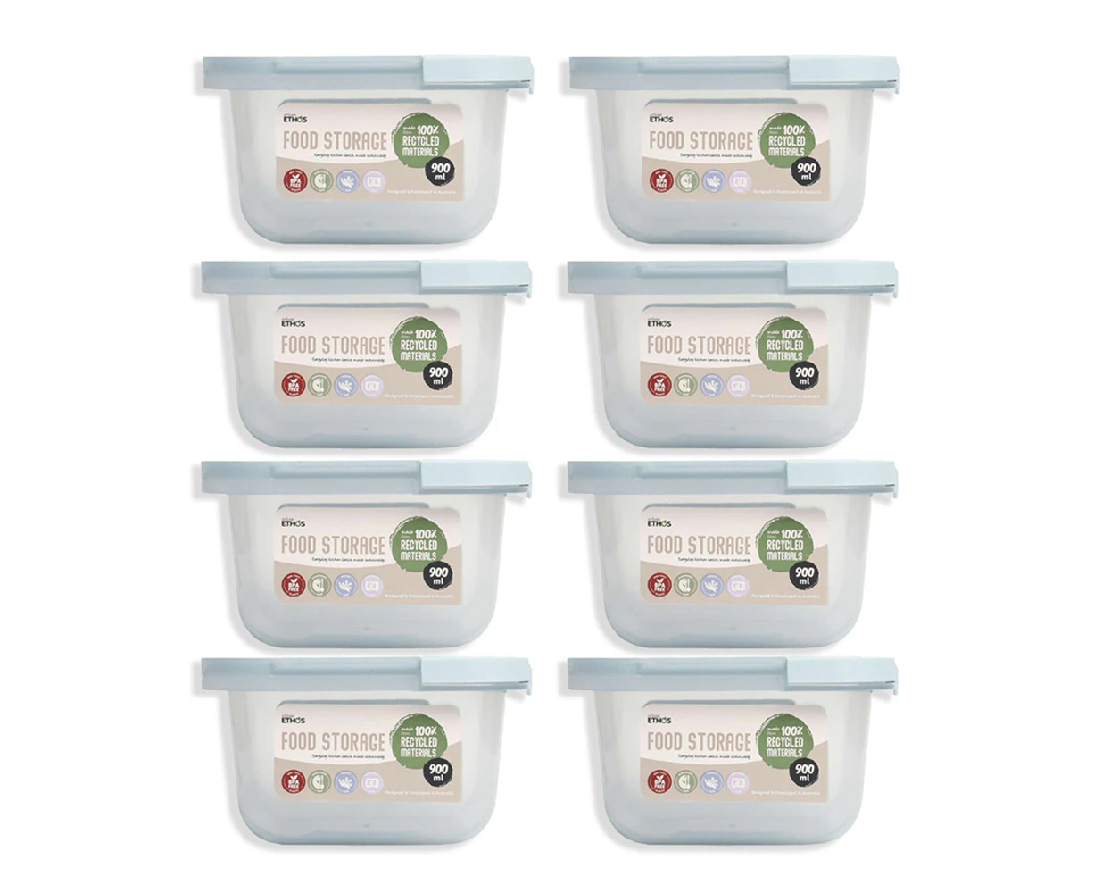 8PK Urban Ethos 900mL Square Recycled Plastic Storage Container Assorted