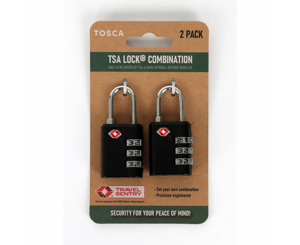 2pc Tosca TSA Approved Travel Luggage Suitcase Combination Safety Lock Black