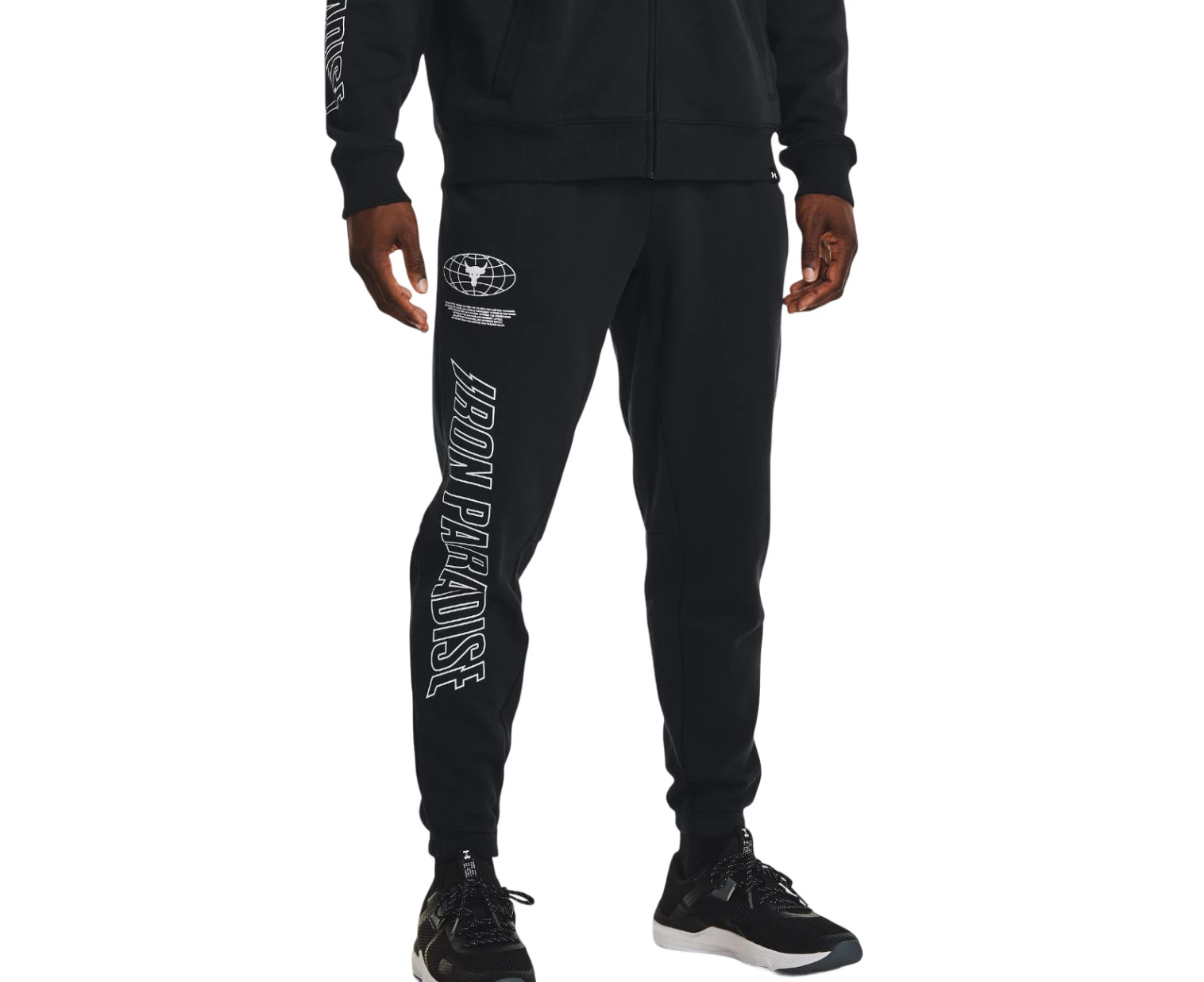 Mens Under Armour Project Rock Rival Fleece Joggers Black Athletic Trackies Cotton/Polyester