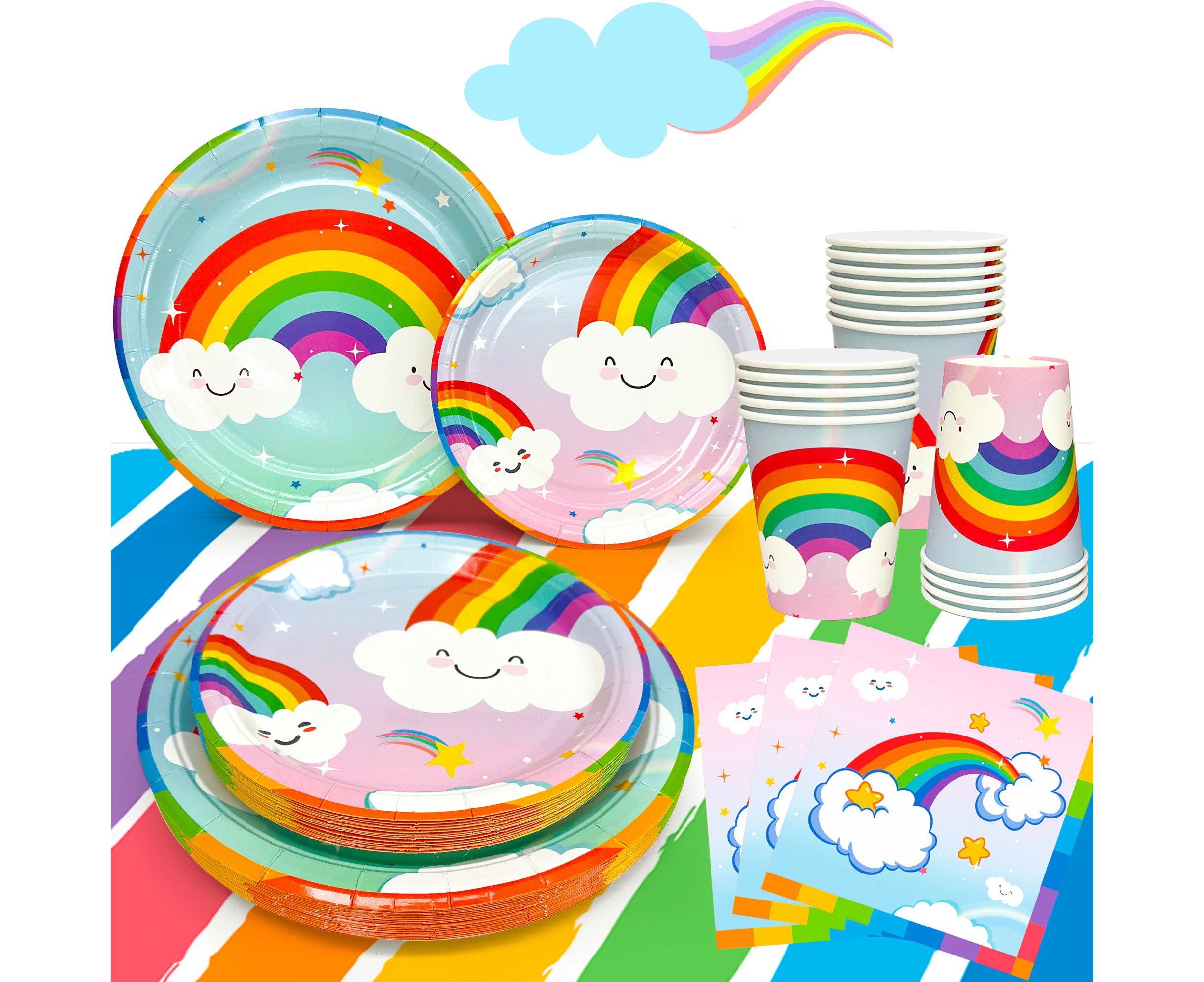 81pcs Rainbow Birthday Decorations Set- Rainbow Party Napkins Tablecloth etc Rainbow Birthday Party Supplies for Girls Rainbow Themed Party&Baby Shower