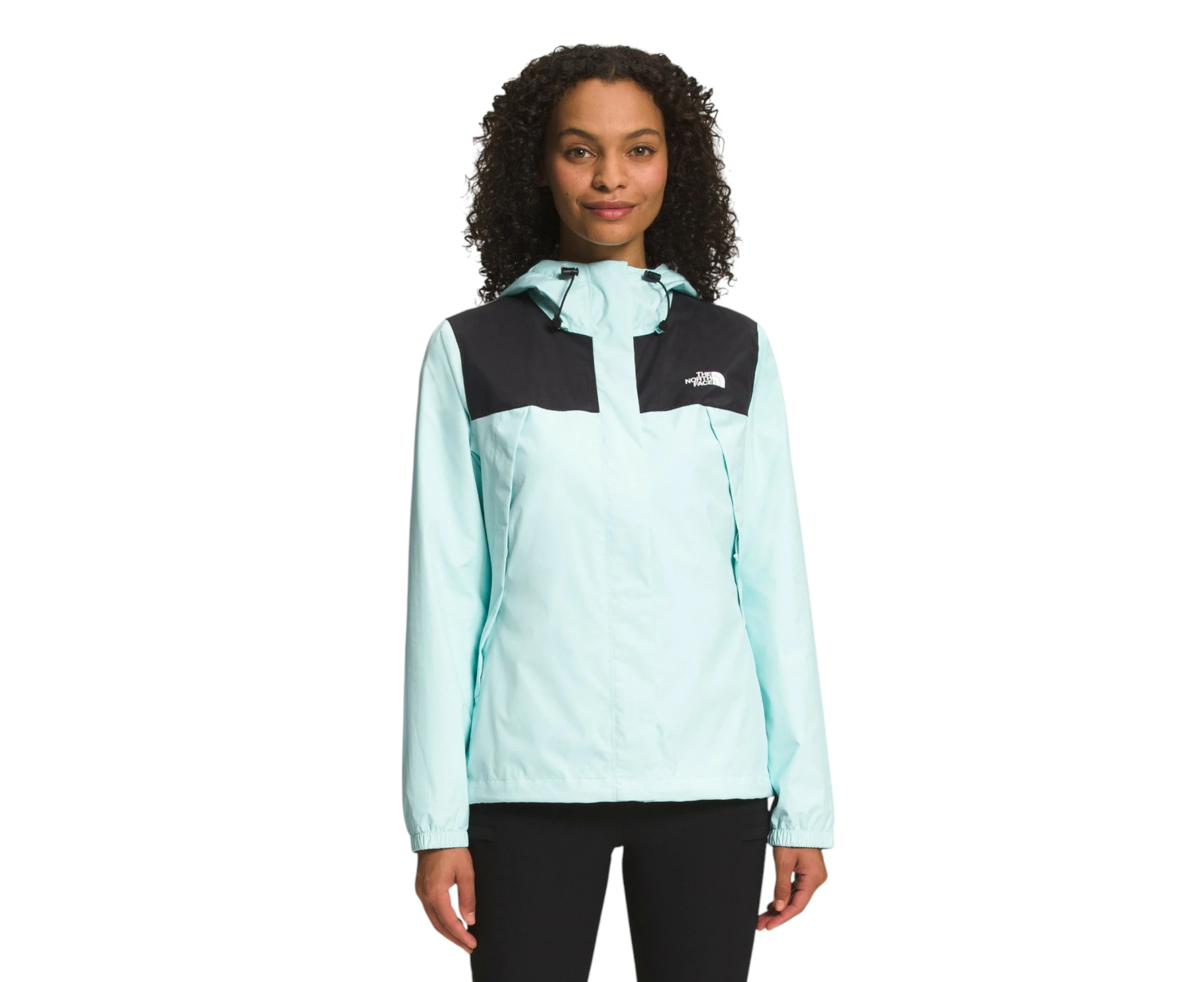 Womens The North Face Plus Size Antora Black/ Skylight Blue Hooded Rain Jacket Polyester