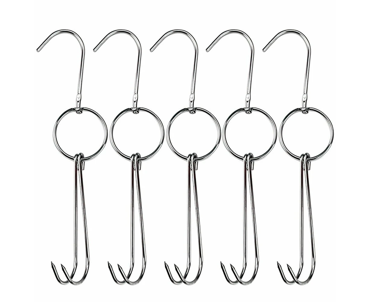 5pcs Stainless Steel Double Meat Hooks for Poultry and BBQ