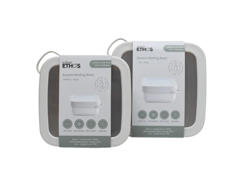 Urban Ethos Square Nesting Bowl Duo 900ml/1.5L Grey Combo Set