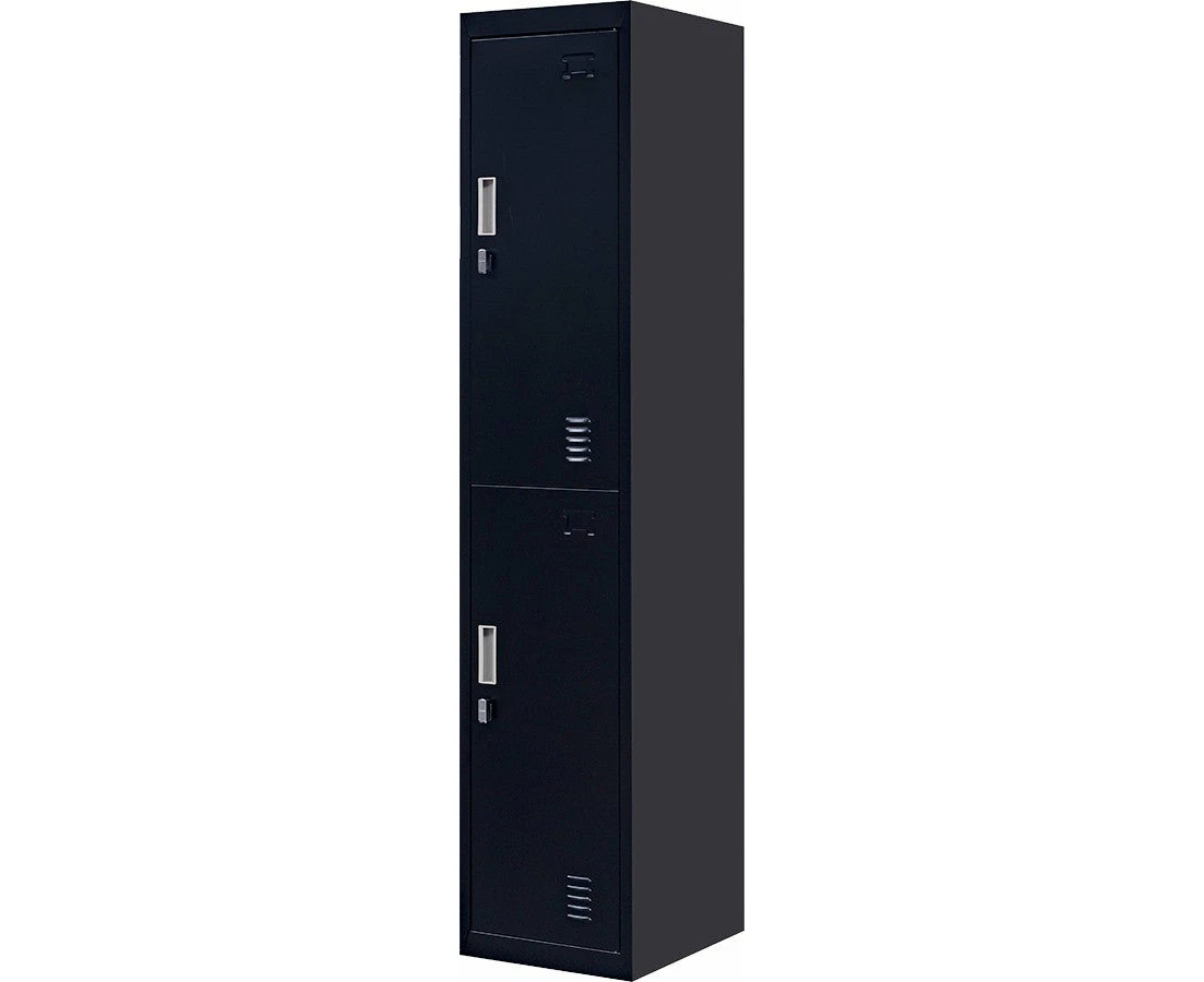 Padlock-operated lock 2-Door Vertical Locker for Office Gym Shed School Home Storage Black