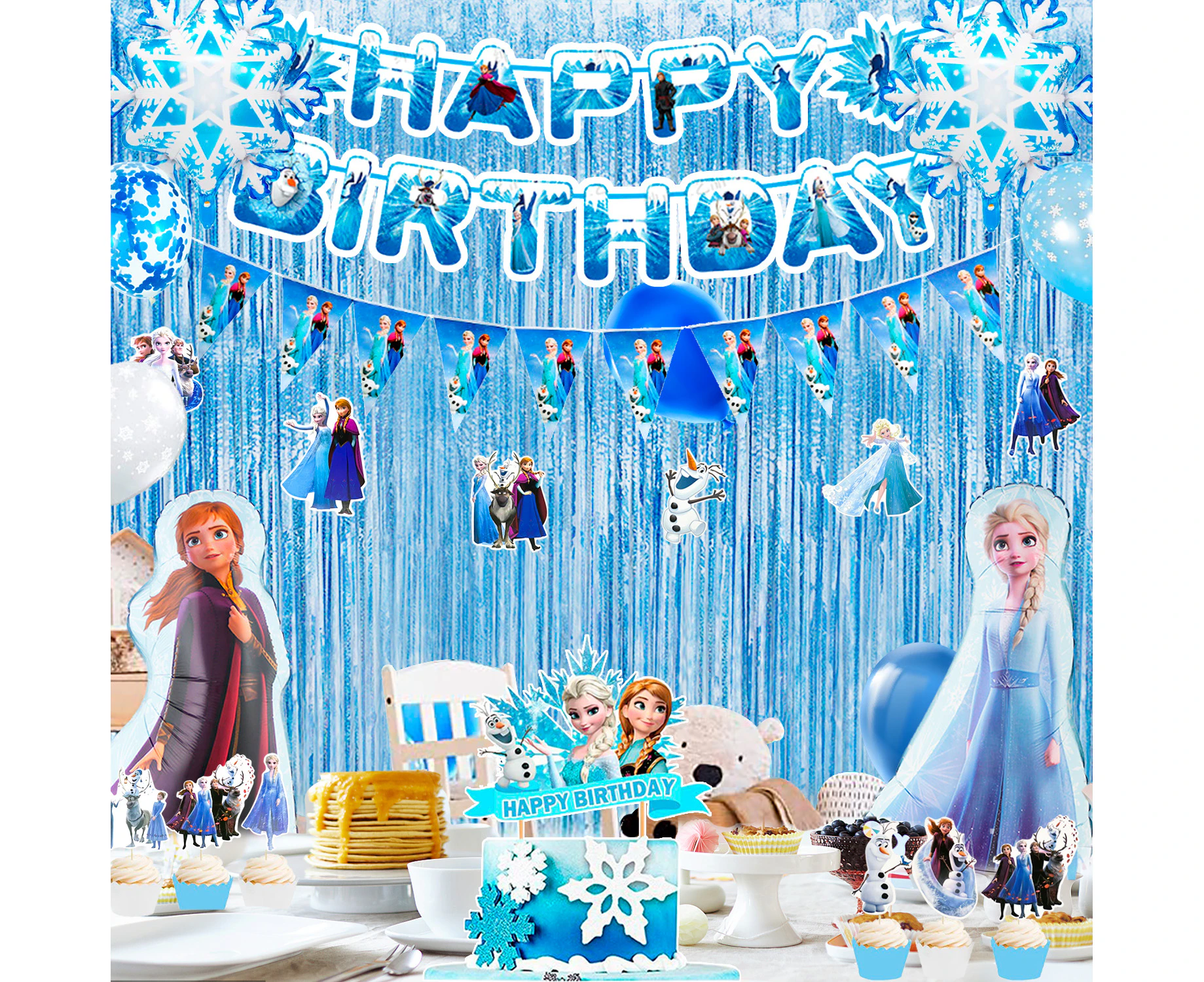 55pcs Frozen Party Decorations Set-Frozen Balloon,Elsa Foil Balloon,Snowflake Balloons Banner Cake Toppers Crown Tiara Wand etc Decorations