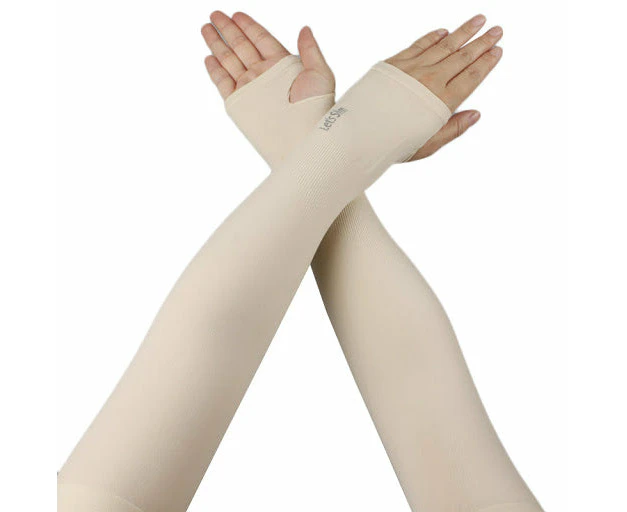 UV Sun Protection Cooling Arm Sleeves With Thumb Hole For Basketball Running Cycling Golf (7 Colors Available) - Nude