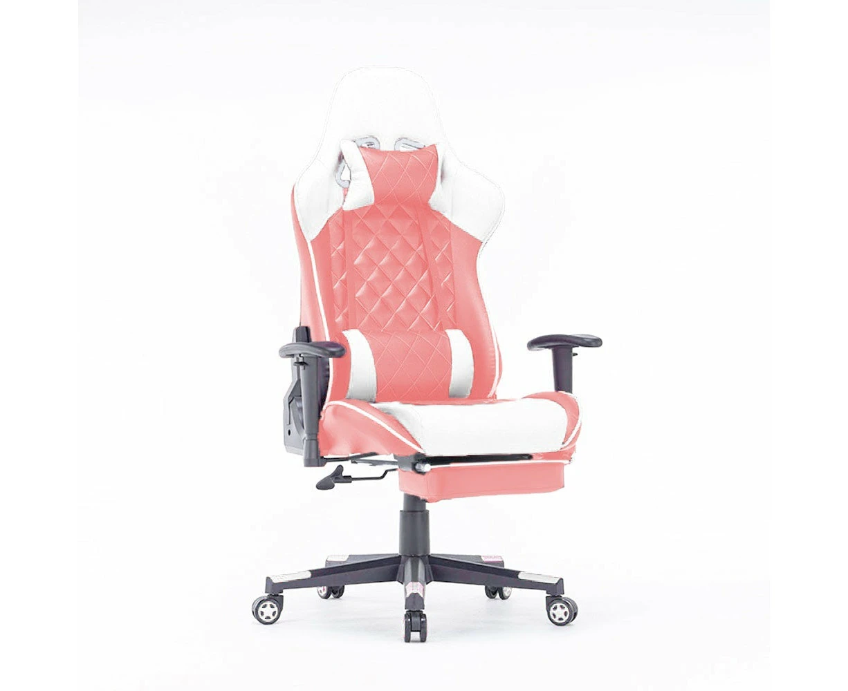 Danoz Direct - Gaming Chair Ergonomic Racing chair 165o Reclining Gaming Seat 3D Armrest Footrest Pink White