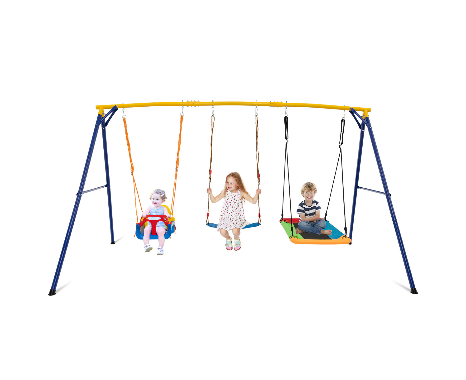 Kids Metal Swing Set w/Belt & Platform Tree Swing & Baby Swing Seat Outdoor Activity Equipment Max. 300KG