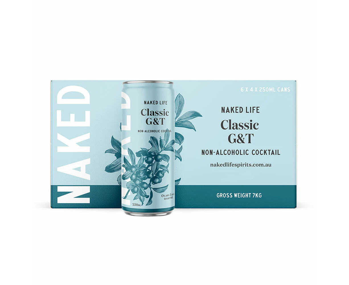 24PK Naked Life 250ml Classic G&T Non-Alcoholic Sugar Free Cocktail Cans Drink Beverage