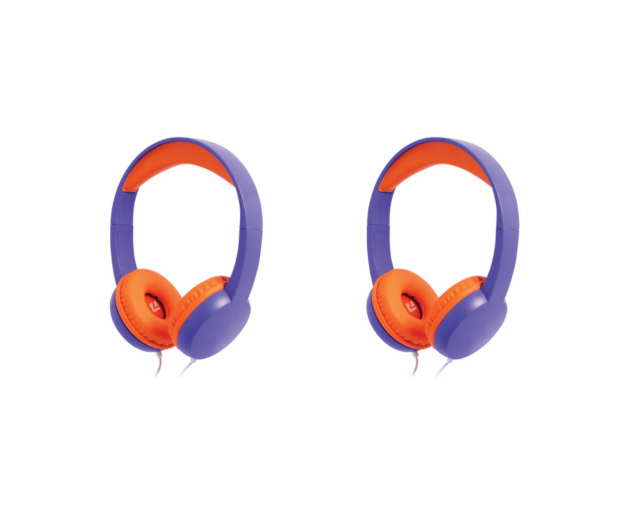 2x Liquid Ears Kidz 3.5mm Wired On-Ear Volume Limited Headphones Purple Orange