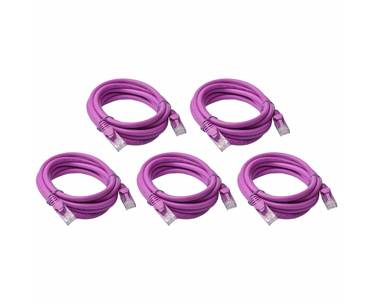 5x 8Ware 2m Cat6a UTP Snagless Ethernet Cable LAN RJ45 Network Connector Purple