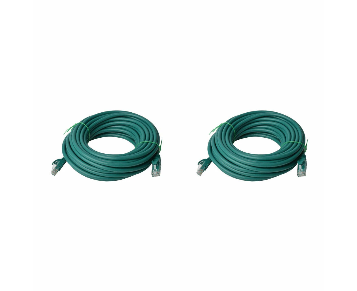 2x 8Ware 20m Cat6a UTP Snagless Ethernet Cable LAN RJ45 Network Connector Green