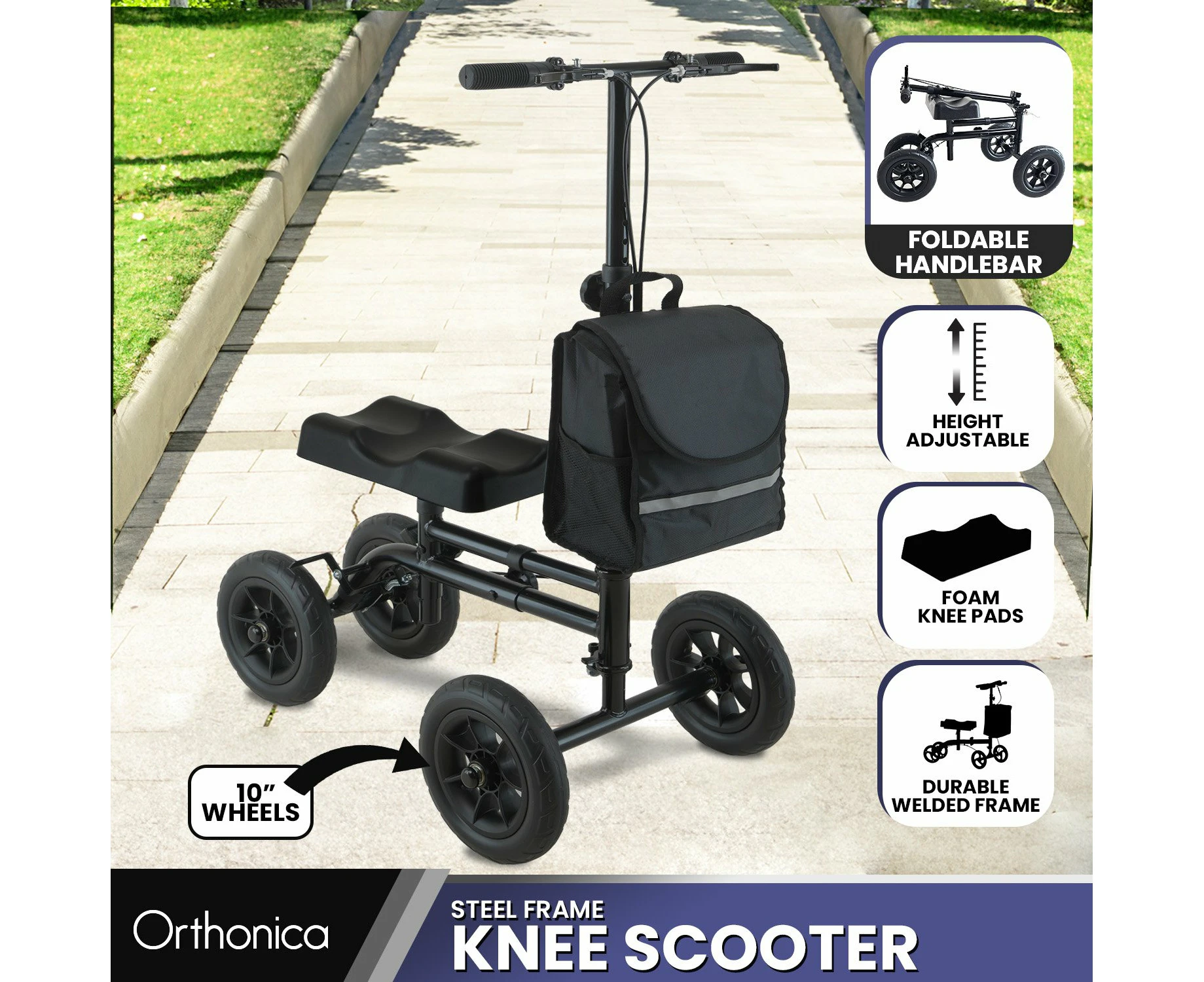 Orthonica Foldable Steel Mobility Knee Scooter Walker