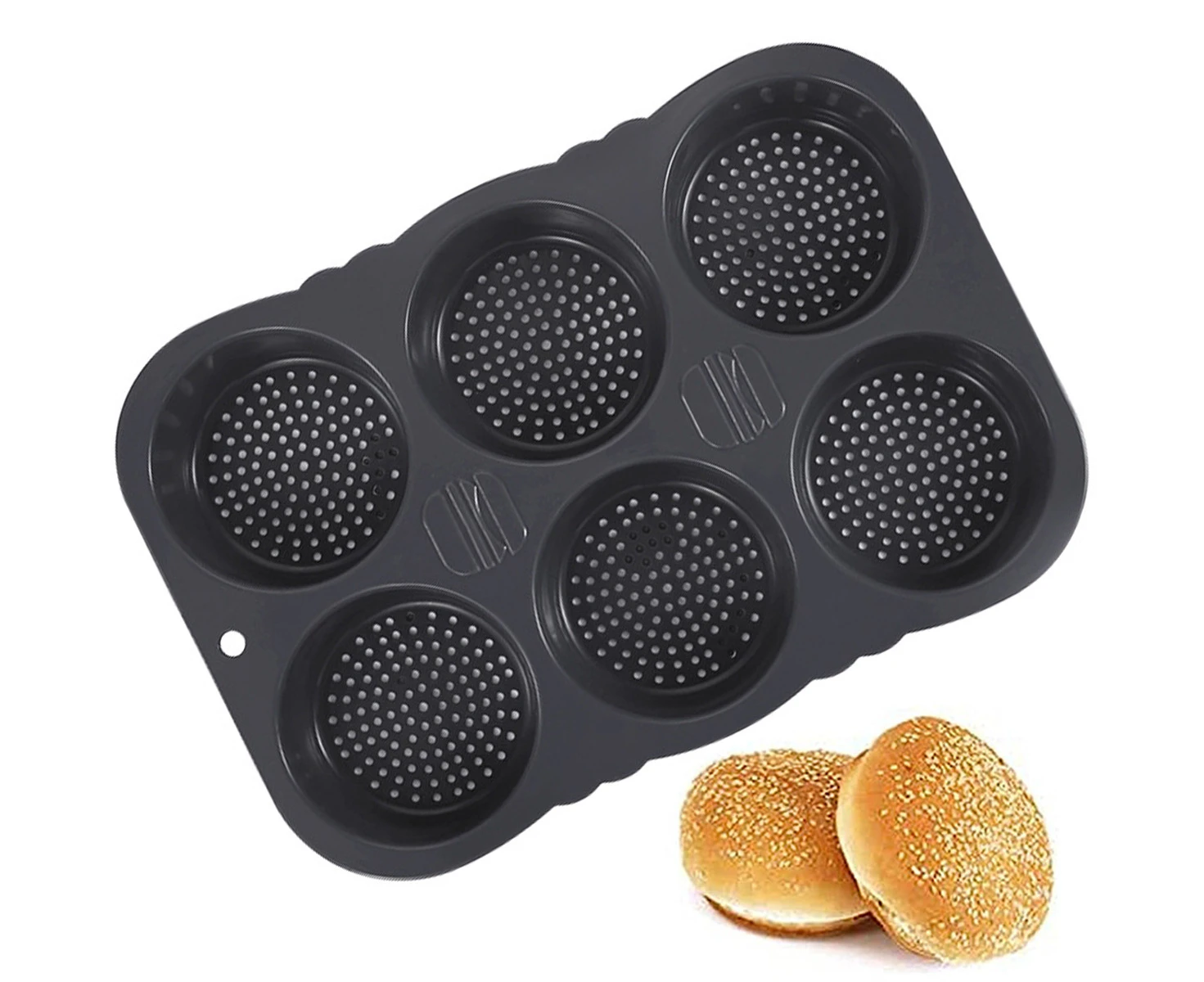 Hamburger bun mold silicone bread maker with hole bread pan, 4-inch mold perforated non-stick tray tool, crispy round pan for baking