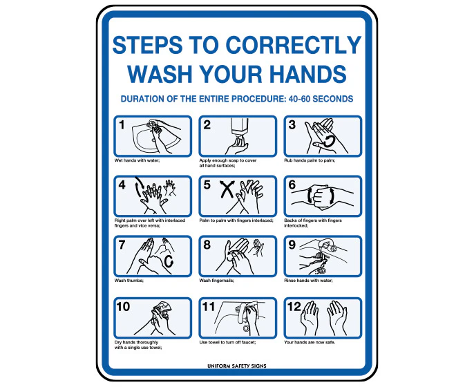 Poly Hand Washing Steps Sign 30 x 22.5cm