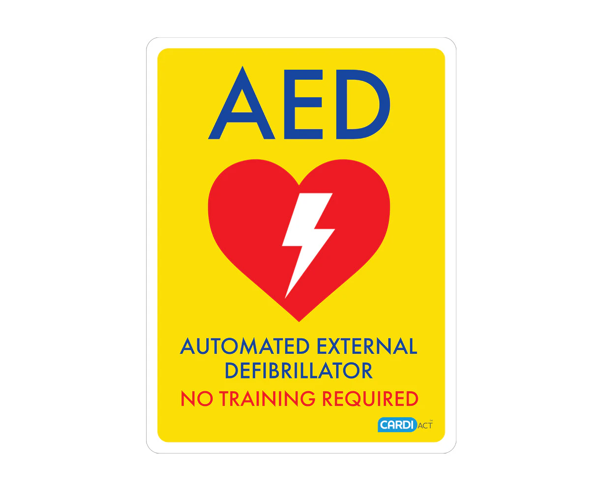 CARDIACT Yellow Poly AED Sign - No Training Required 22.5 x 30cm