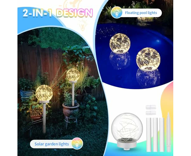 Solar Floating Pool Lights 5.9" Glow in The Dark Warm White Pool Lights