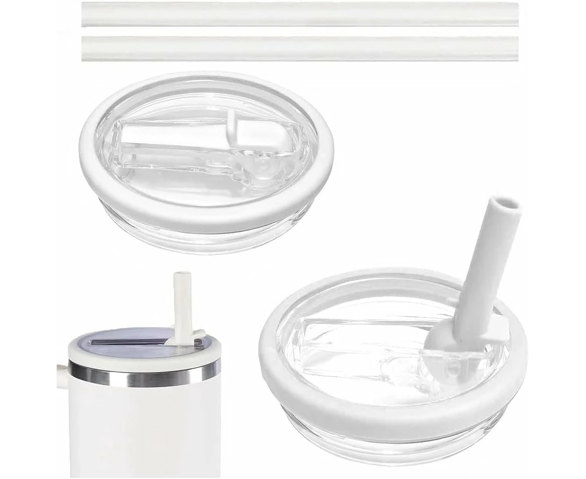 Replacement 40 oz Lids for Stanley Cups, 2-Pack Flip Top Straw Lids, Spill and Spill Resistant Lids, Stanley Cup Accessory Replacement Lids (White)