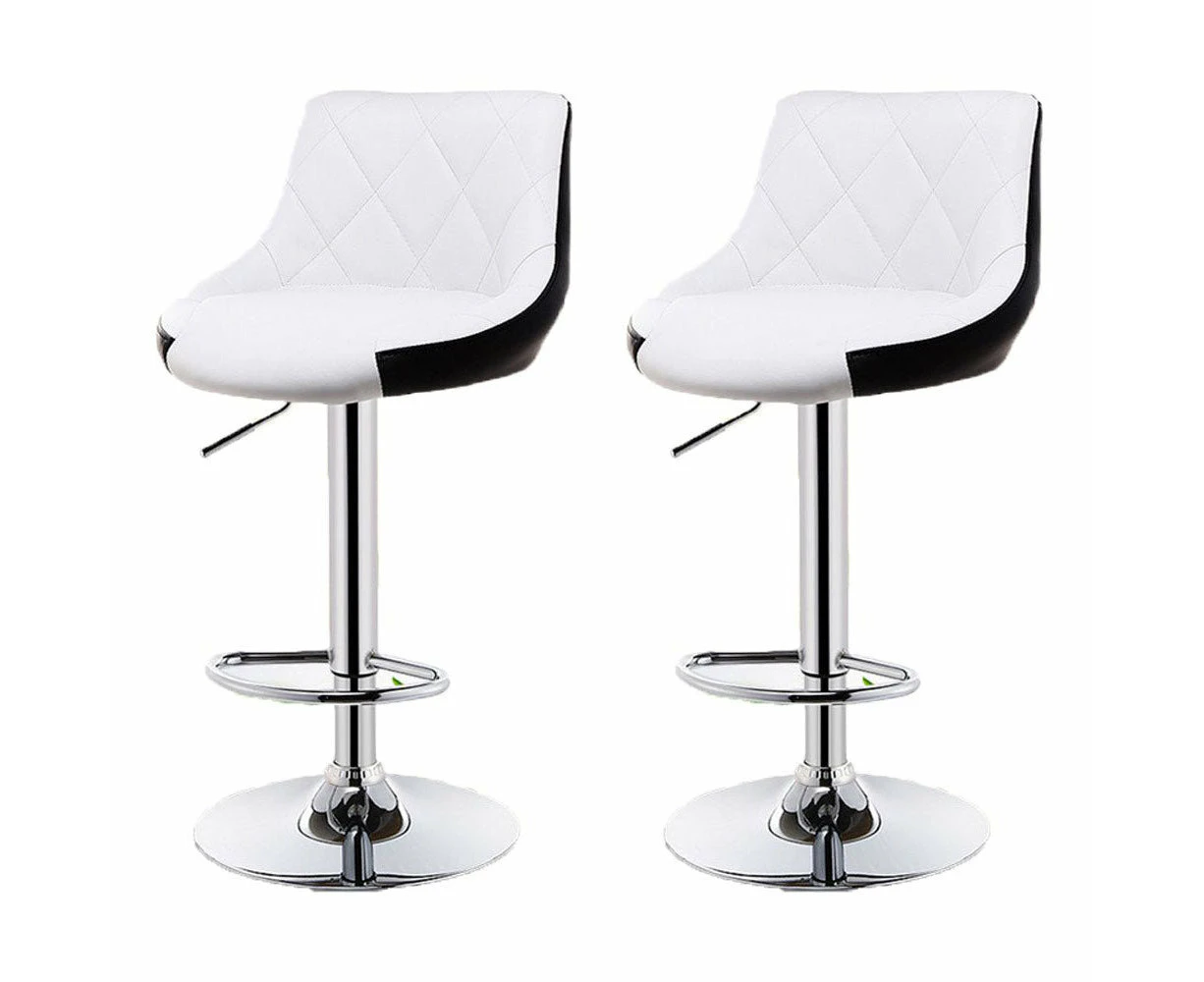 2 Pcs Bar Stools Kitchen Bar Stool Leather Barstools Swivel Gas Lift Counter Chairs BS8403 - White