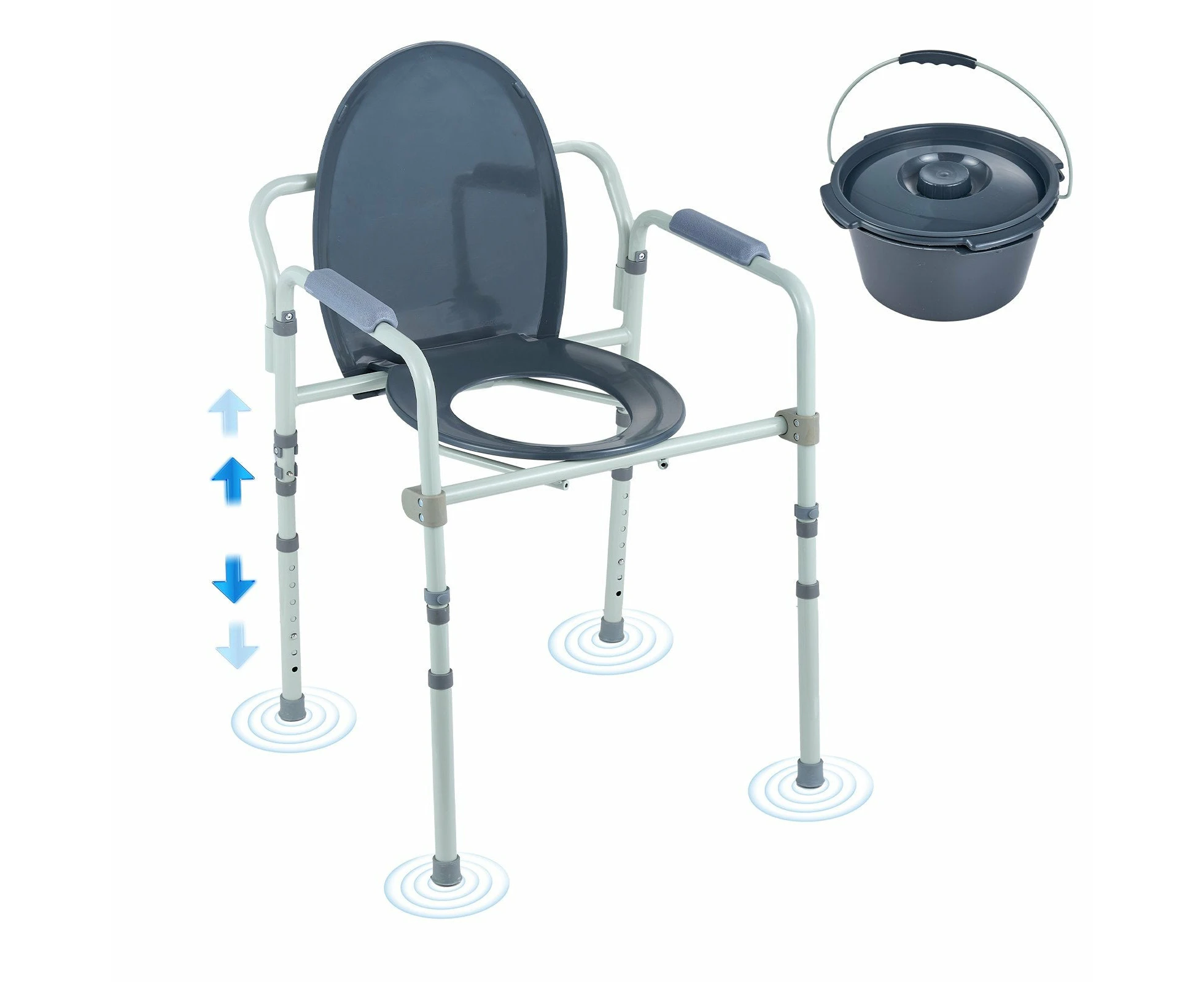 VEVOR Commode Chair, Bedside Commode with Wider Toilet Seat, 7-Level Adjustable