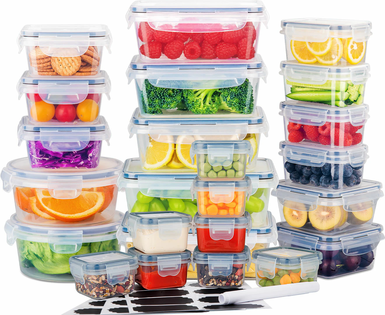 Stelive 24 PCs Food Storage Container Set, Leak Proof Lunch Boxes, BPA-Free Clear Plastic Storage Containers for Home & Kitchen Organization