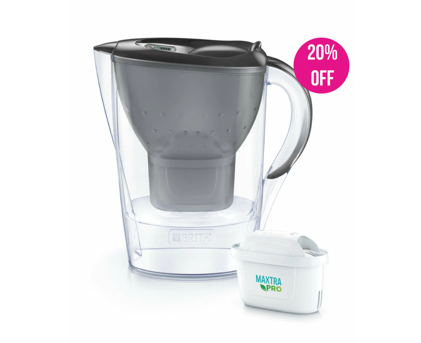 BRITA Marella 2.4 L Water Filter Jug with 1 MAXTRA+ Filter Cartridges  Replacement - Graphite