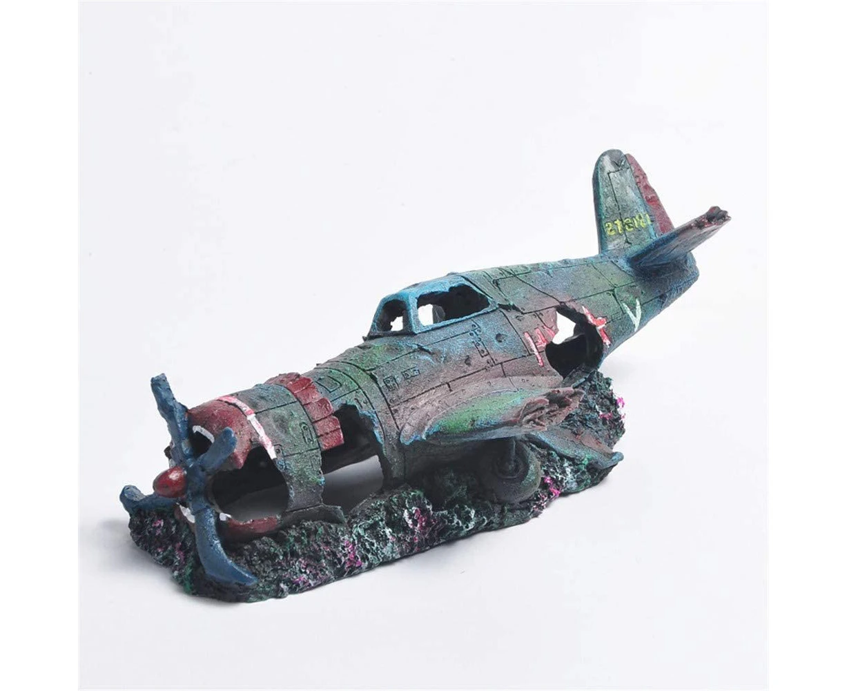 Resin Aquarium Military Thunderbolt Fighter Airplane Wreck Aquarium Fish Tank Ornament Decoration