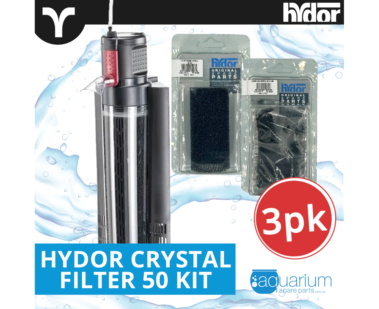 Hydor Crystal Internal Power Filter 50 Ultimate Kit (3pk)