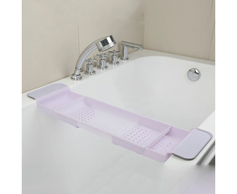 Expandable Drain Bath Shelf  Tray, Multifunctional Plastic Bathtub Tray Bathroom Organizer Simple Bathtub Rack-Color-Pink