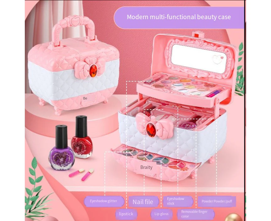 Kids Makeup Kit for Girl Gift Washable Beauty Set Toys with Cosmetic Case Birthday Present for Little Girls Princess Box