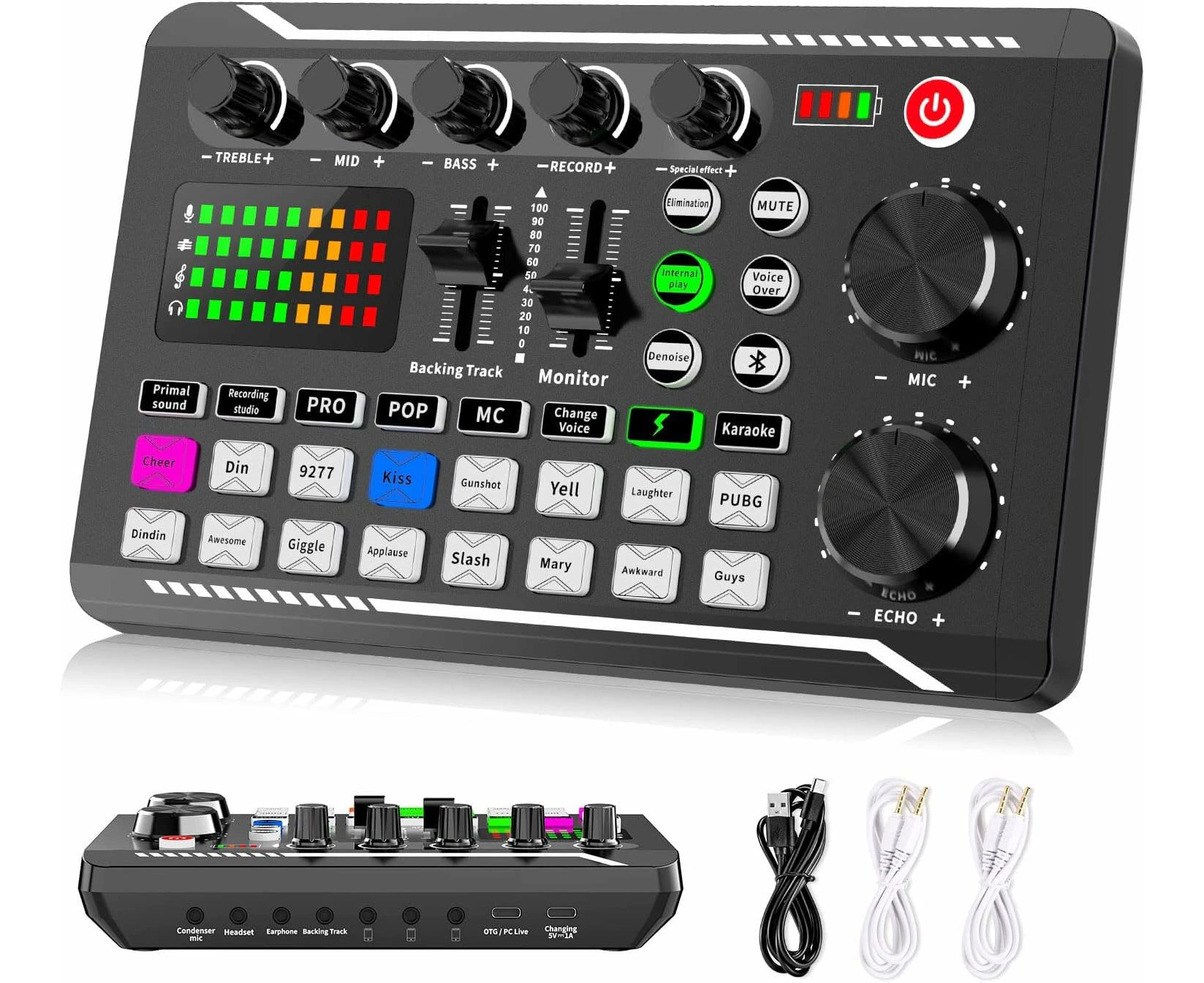 Audio mixer for F998 live sound card, podcast audio interface with DJ mixer effects, voice changer with sound effects for karaoke live streaming recording