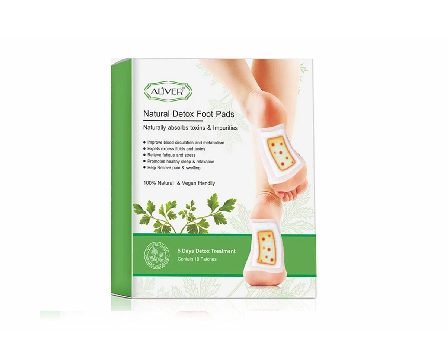 Aliver Detox Foot Patches Pads Natural Plant Toxin Removal Sticky Adhesive Deep Cleansing Body Feet Slimming, 10pcs